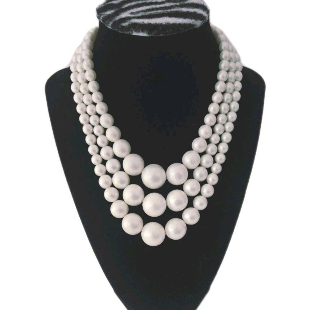 Vintage Japan Graduated White Faux Pearl Multistrand Necklace